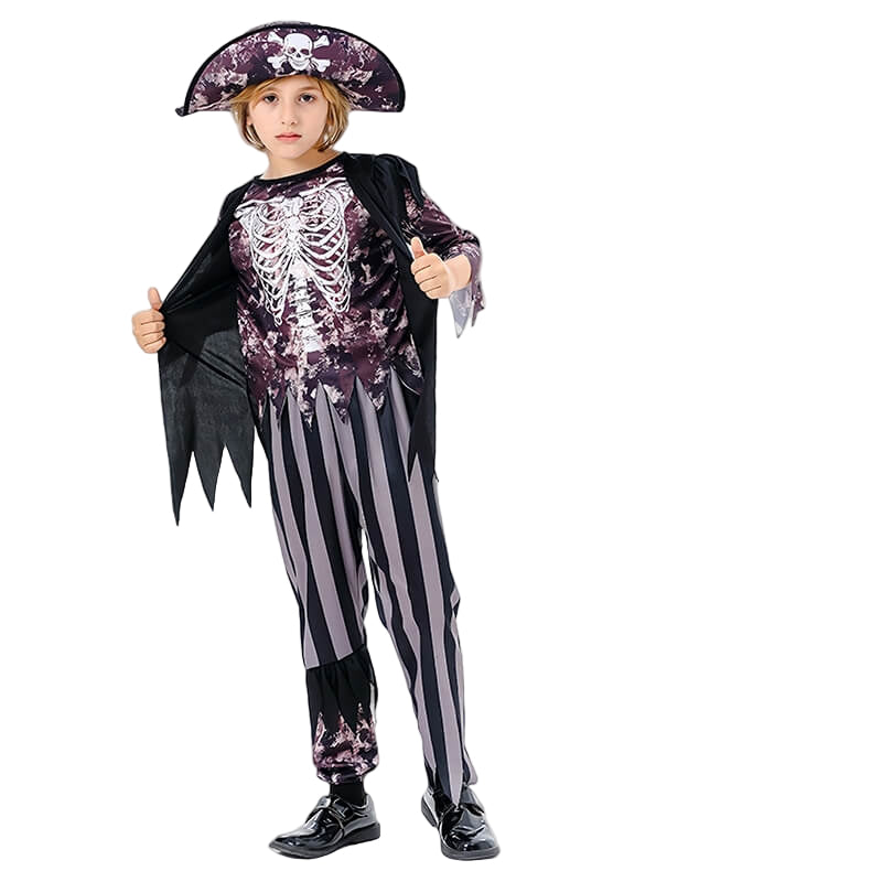 Boys Skeleton Pirate Kids Halloween Party School Cosplay Costume