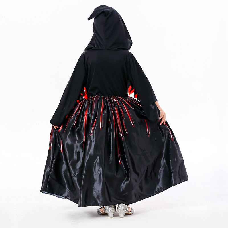 Little Girls Skeleton Witch Robe Kids Halloween Cosplay Party Costume