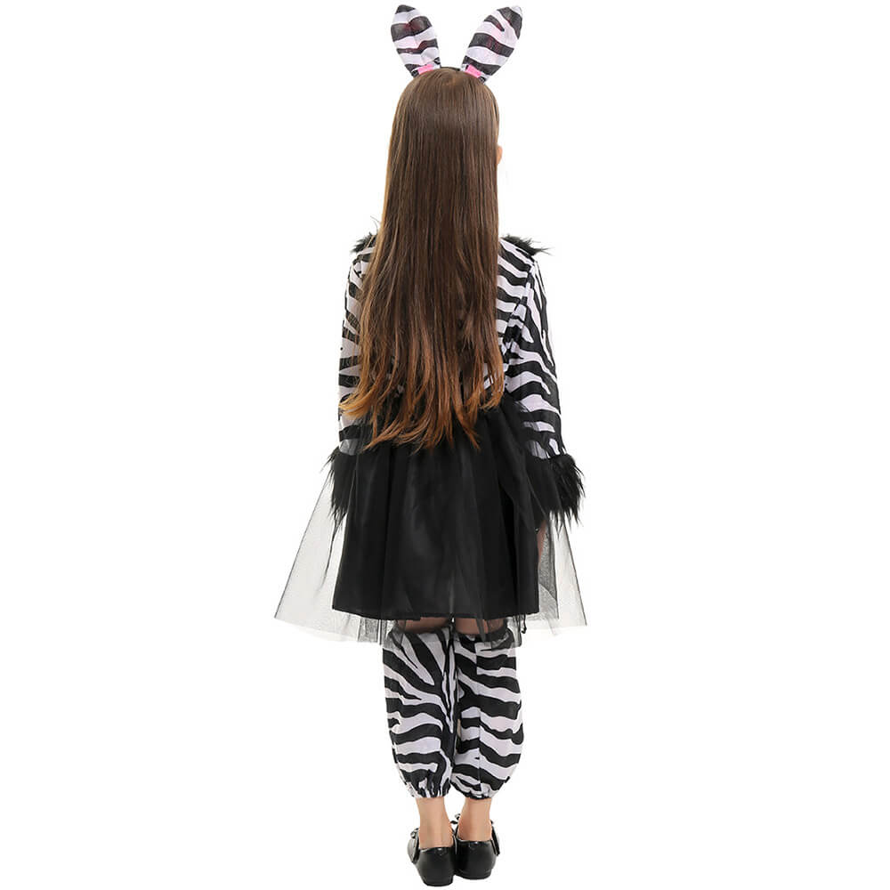 Little Girls Zebra Dress Halloween Party School Stage Play Costume