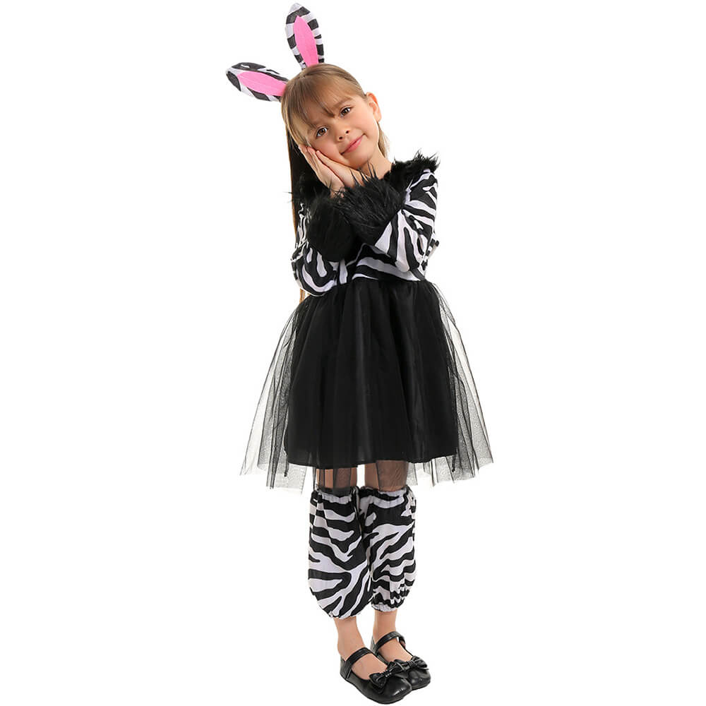 Little Girls Zebra Dress Halloween Party School Stage Play Costume