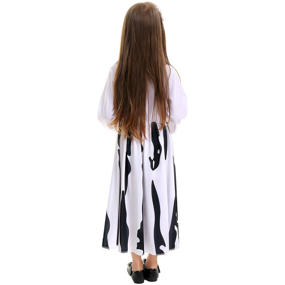 Little Girls White Skeleton Dress Halloween School Cosplay Costume