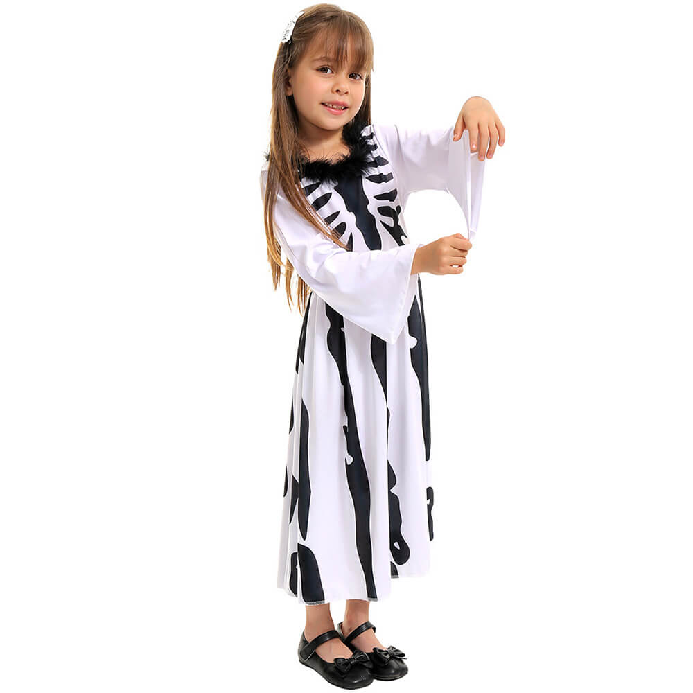 Little Girls White Skeleton Dress Halloween School Cosplay Costume