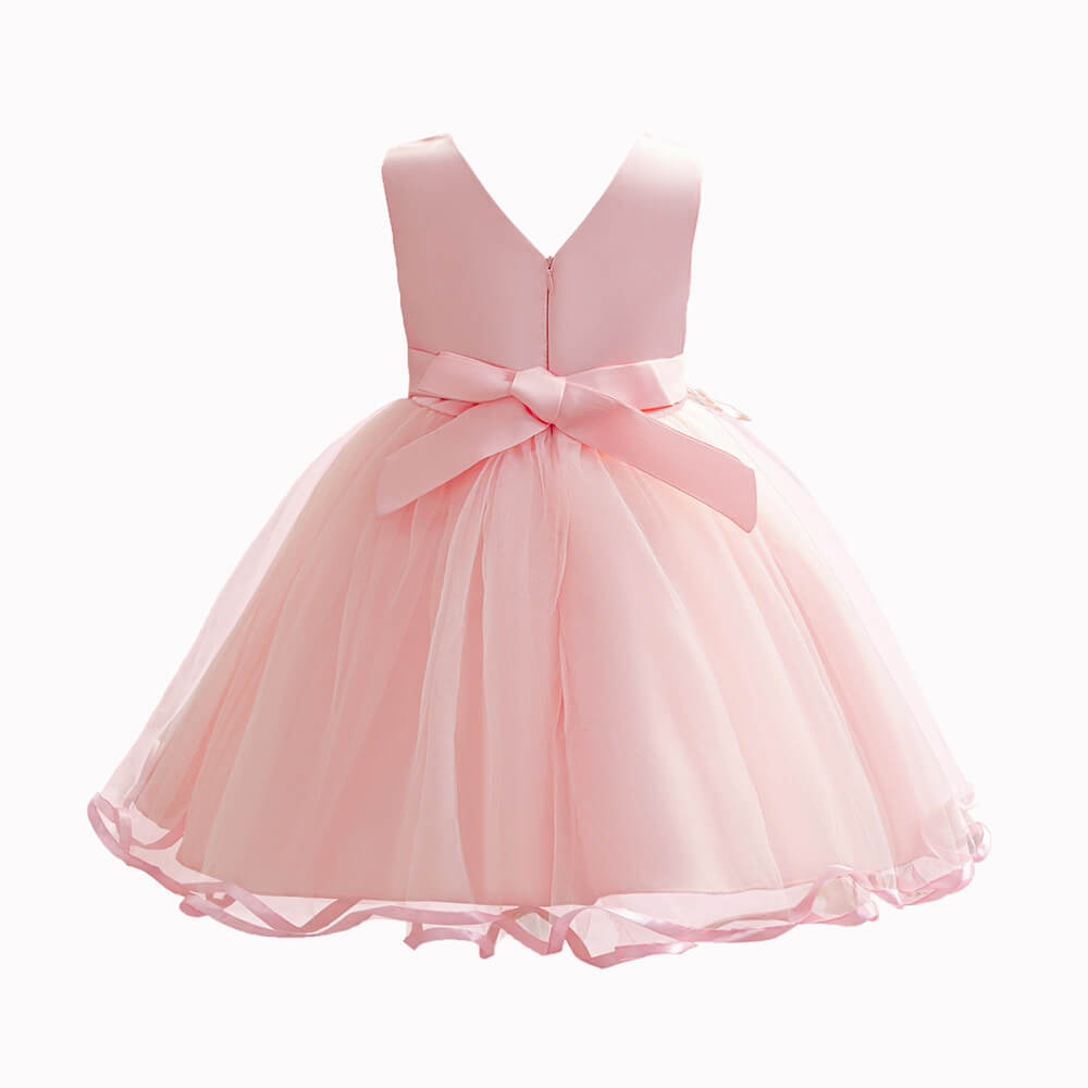 Little Girls Sleeveless Flower Embroidery Formal Birthday Tulle Dress