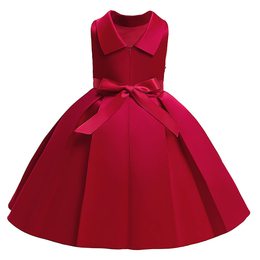 Little Girls Gold Sequin Star Embroidery Red Contrast Formal Dress