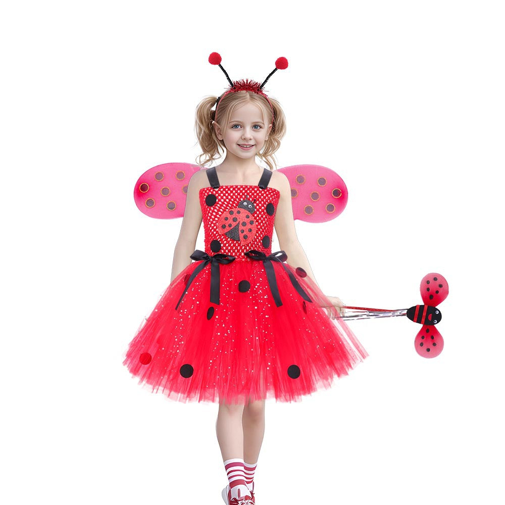 Little Girls Red Ladybug Dress School Play Halloween Party Costume