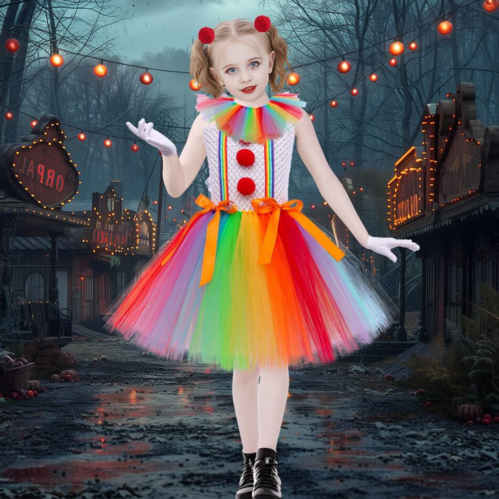 Little Girls Circus Clown Dress Halloween School Cosplay Party Costume