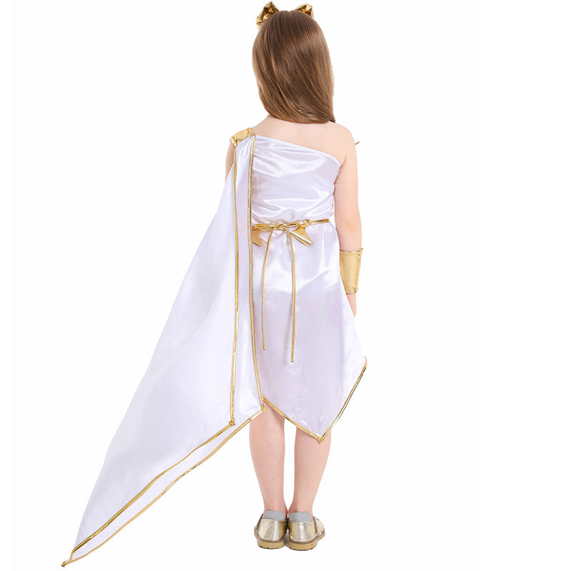 Little Girls Ancient Greek Goddess White Dress Halloween Party Costume