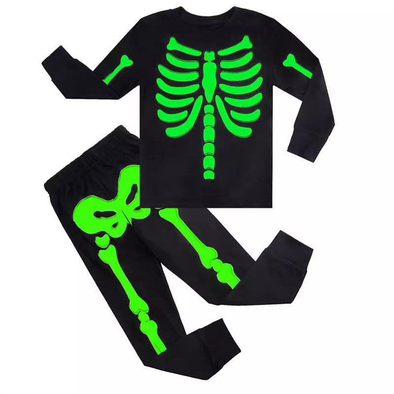 Little Boys Girls Luminous Skeleton Pajamas Set Kids Halloween Costume