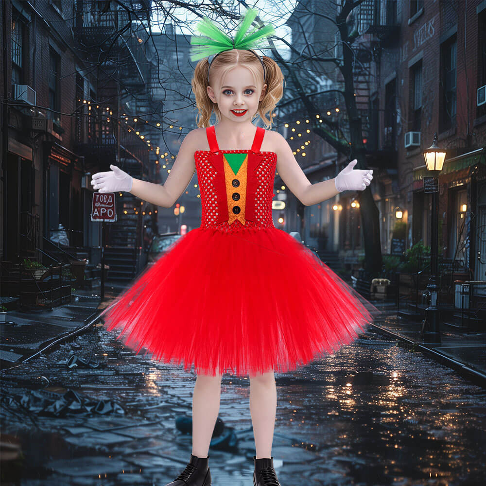Little Girls Clown Princess Dress Kids Halloween Party Costume