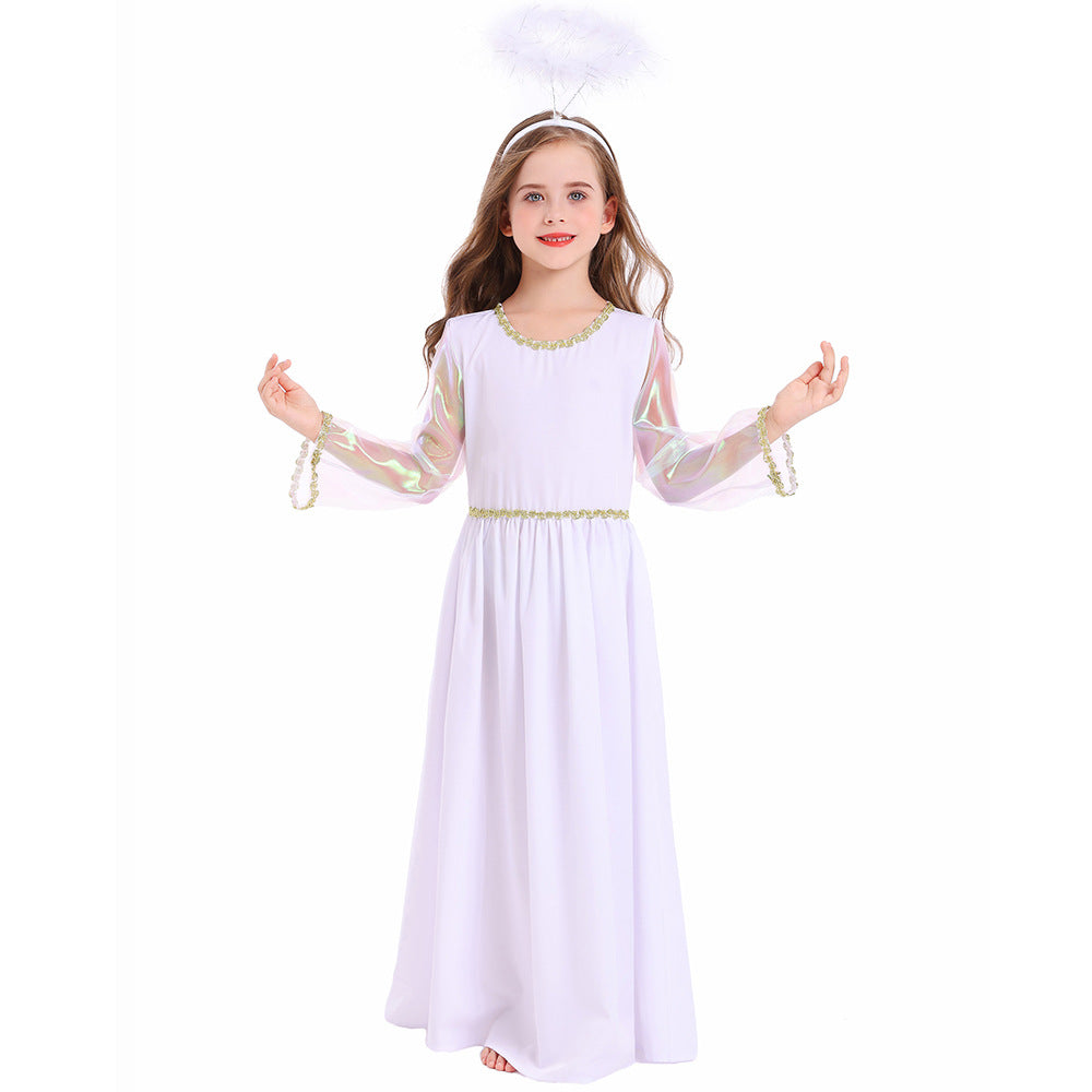 Little Girls Angel Maxi Dress Kids Halloween Cosplay Party Costume