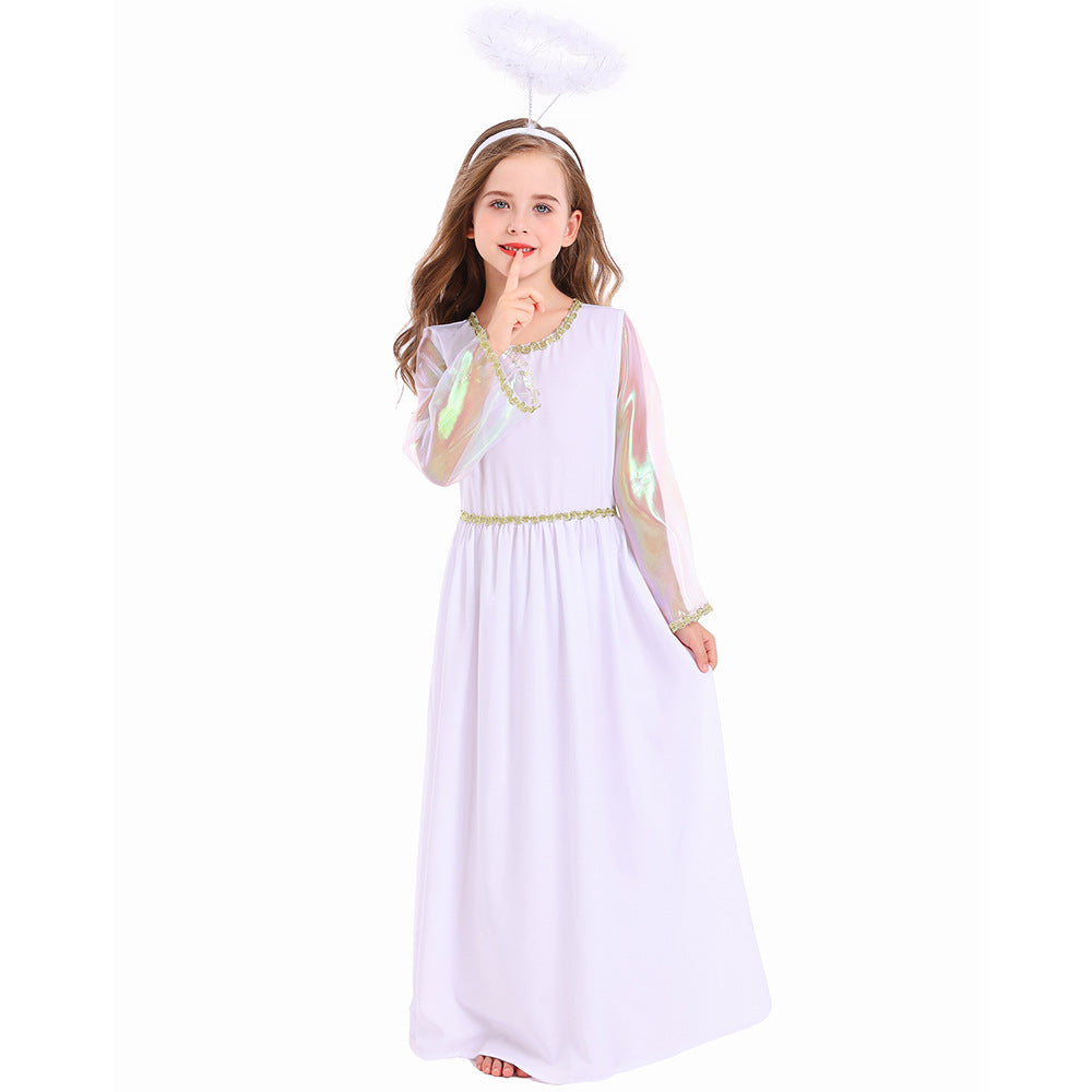 Little Girls Angel Maxi Dress Kids Halloween Cosplay Party Costume