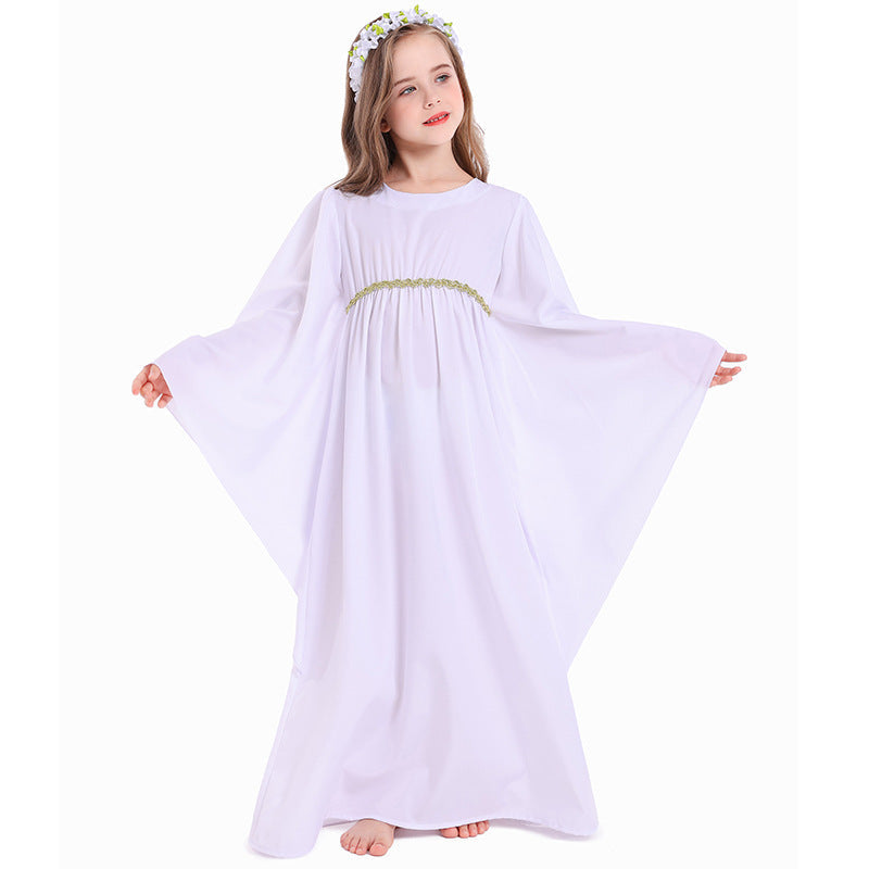 Little Girls Angel Dress Goddness Gown Kids Halloween Cosplay Costume