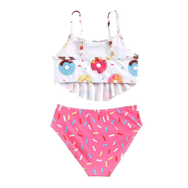 Little Girls Donuts Sprinkles Print Tankini Two Piece Swimsuit