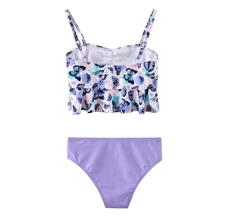 Little Girls Butterfly Print Purple Tankini Two Piece Swimsuit