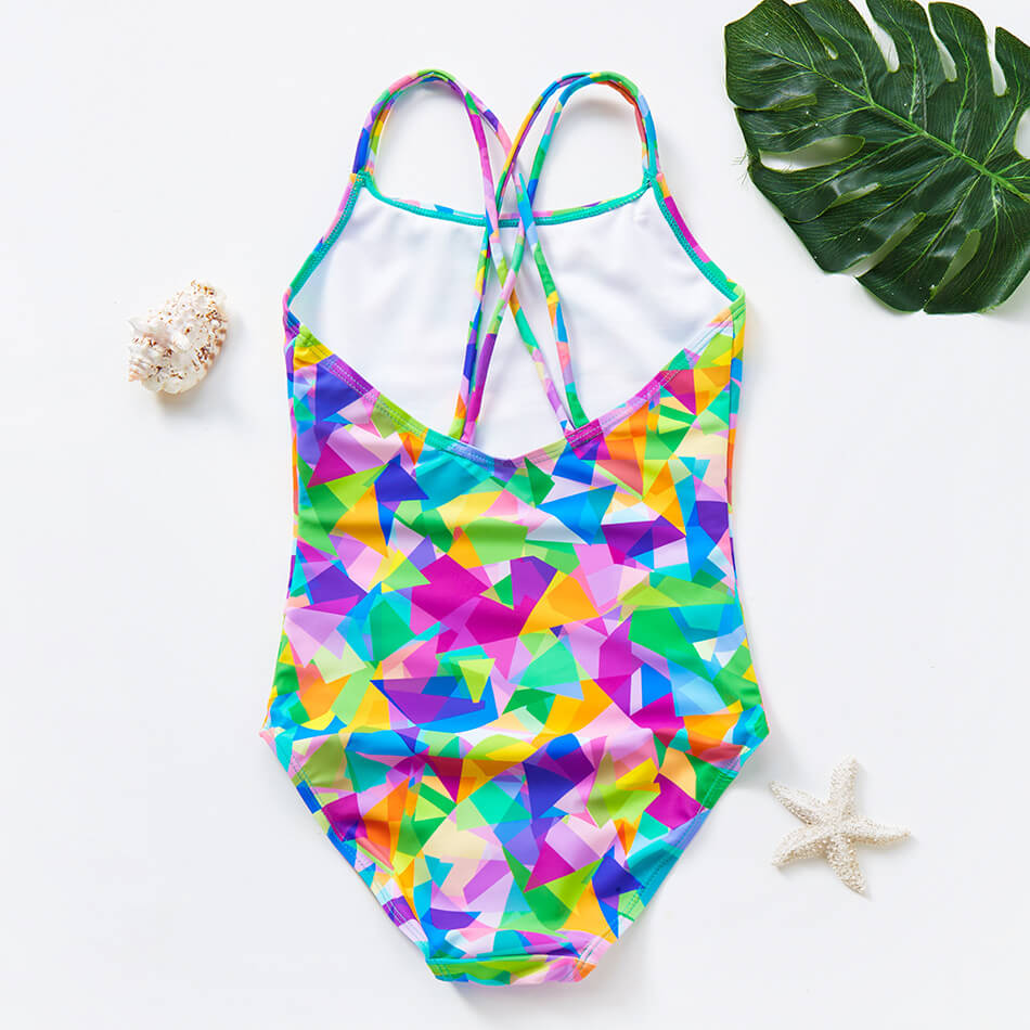 Little Girls Colorful Geometric Patterns One Piece Swimsuit