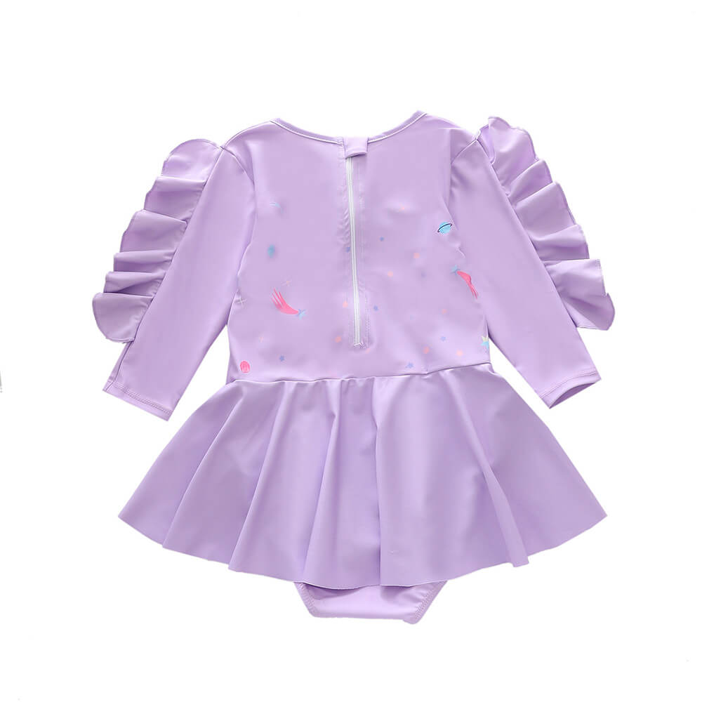 Girls Cute Bunny Flutter Long Sleeve One Piece Surf Rashguard Swimsuit