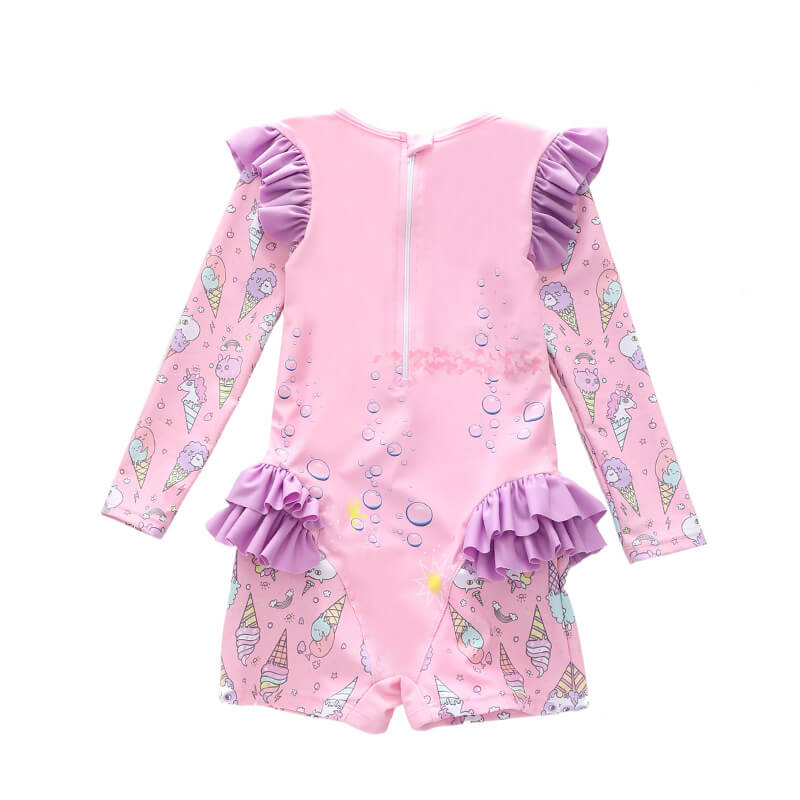 Girls Little Ice Cream Mermaid Long Sleeve Surf Rashguard Swimsuit