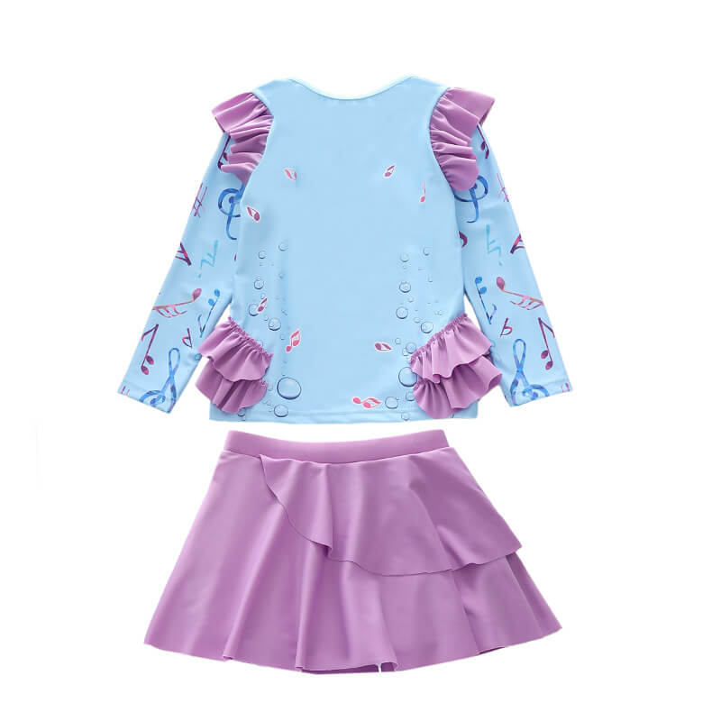 Little Girls Violin Mermaid Ruffle Surf Rashguard Shorts Swimsuit 2Set