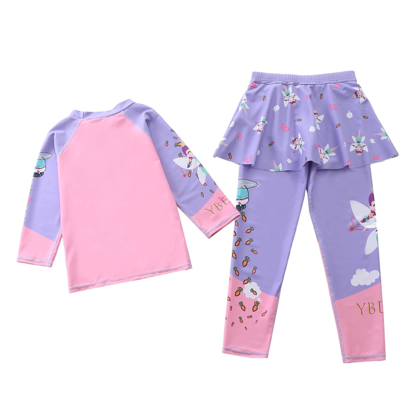Little Girls Fairy Princess Print Rashguard Pants Two Piece Swimsuit
