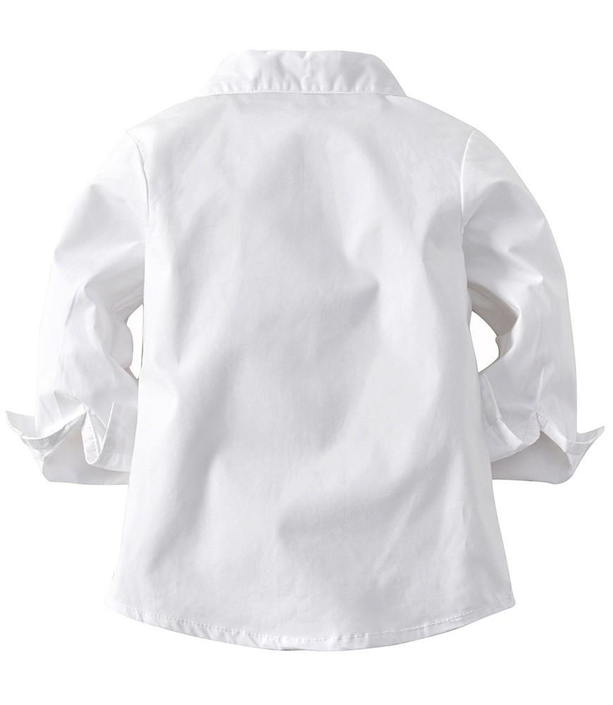 Boys White Bow-Tie Cotton Shirt And Khaki Suspender Pants Outfit Set