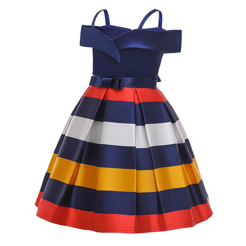 Girls Striped Off The Shoulder Bardot Formal Party Birthday Dress