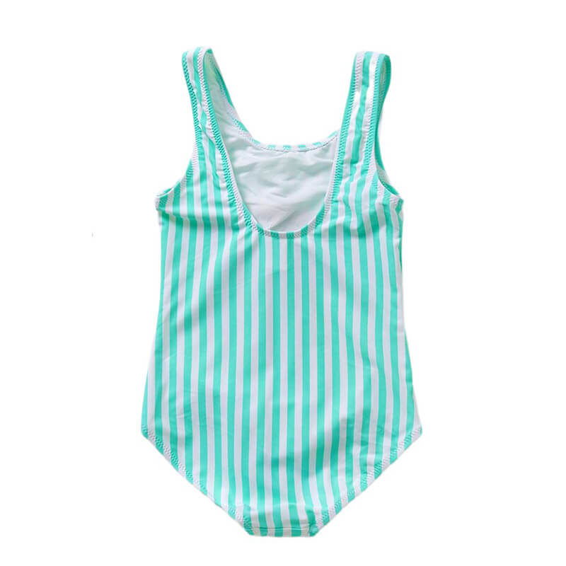 Girls Green Vertical Stripe Sequin Watermelon One Piece Swimsuit