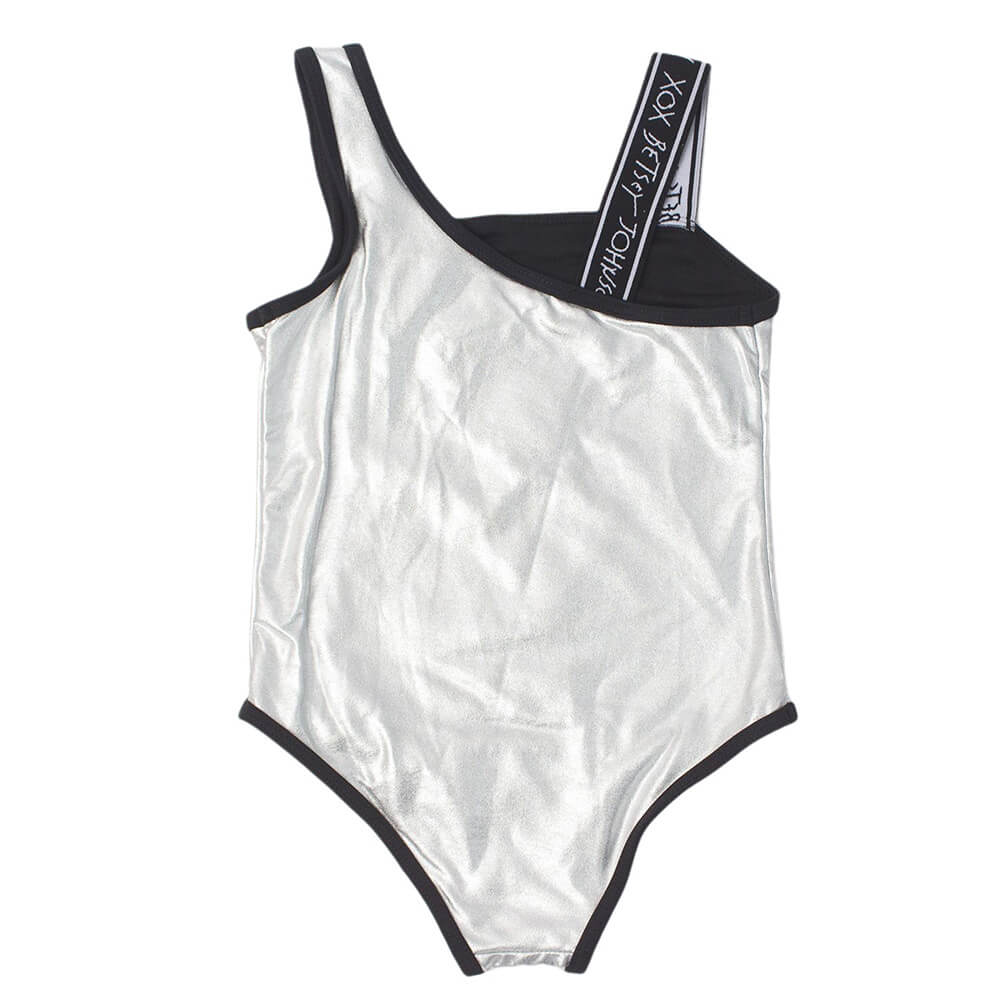 Little Girls Rainbow Sequined Heart Silver Grey One Piece Swimsuit
