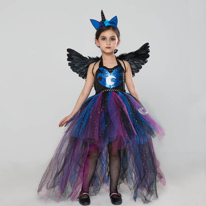 Girls Princess Night Nightmare Princess Moon Dress Halloween Cosplay Costume