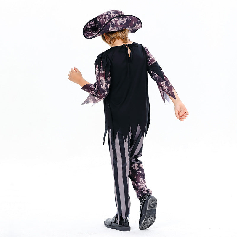 Boys Skeleton Pirate Kids Halloween Party School Cosplay Costume