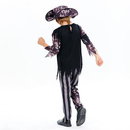 Boys Skeleton Pirate Kids Halloween Party School Cosplay Costume