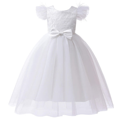 Little Girls Sequined Top Bow Waist Birthday Party Formal Tulle Dress