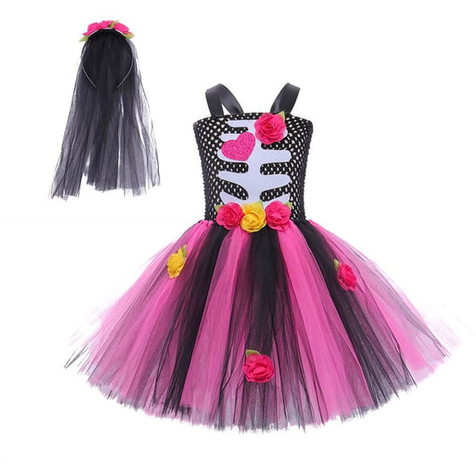 Little Girls Corpse Skeleton Bride Dress Halloween Cosplay Costume