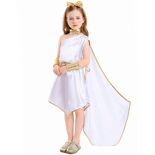 Little Girls Ancient Greek Goddess White Dress Halloween Party Costume