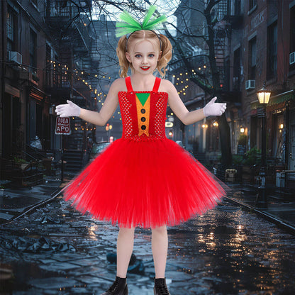 Little Girls Clown Princess Dress Kids Halloween Party Costume