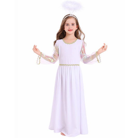 Little Girls Angel Maxi Dress Kids Halloween Cosplay Party Costume