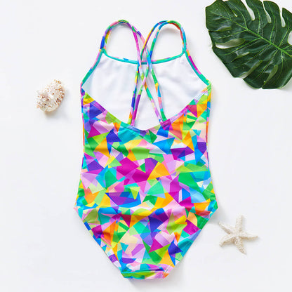 Little Girls Colorful Geometric Patterns One Piece Swimsuit