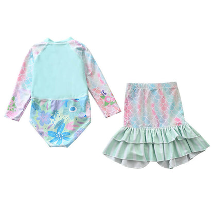 Little Girls Florals Mermaid Ruffle Surf Rashguard Two Piece Swimsuit