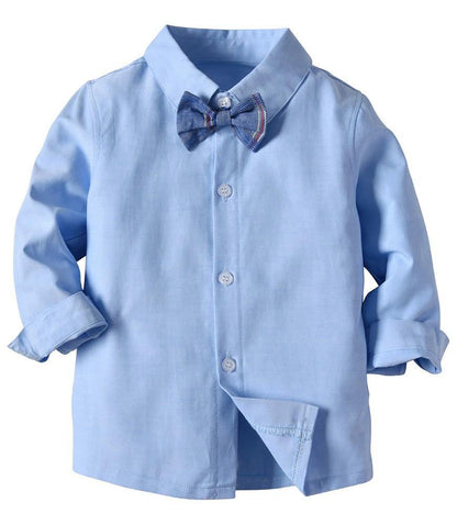 Boys Outfit Set Cotton Shirt Bow Tie Red Checked Waistcoat And Pants - FADCOCO