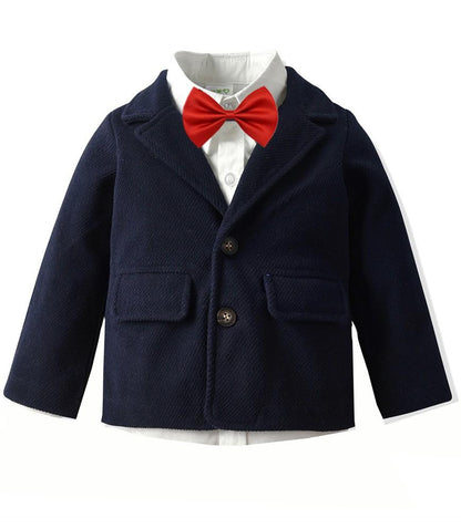 Boys Suit Blue Blazer White Shirt And Suspender Pants 4 Pieces Outfit
