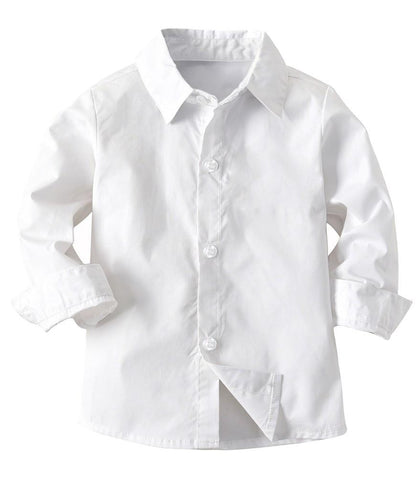 Boys White Bow-Tie Cotton Shirt And Khaki Suspender Pants Outfit Set
