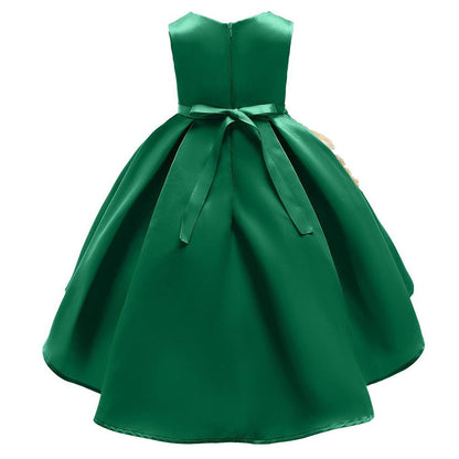 Flower Girls Green Applique Sleeveless High Low Party Gown Dress