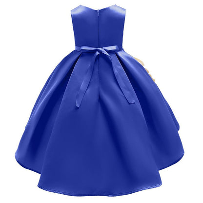 Blue Sleeveless Bow Tie Back Flower Girls Birthday Party Gown Dress