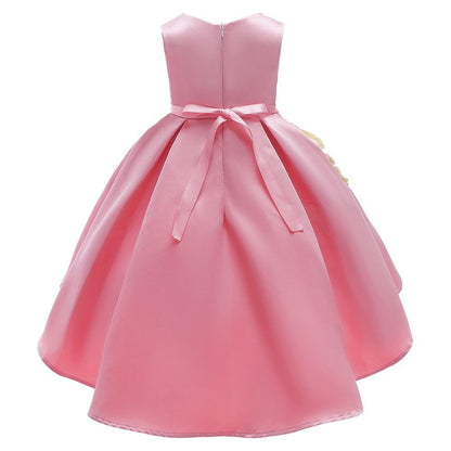 Flower Girls Pink Sleeveless Bow Tie Back Birthday Party Gown Dress