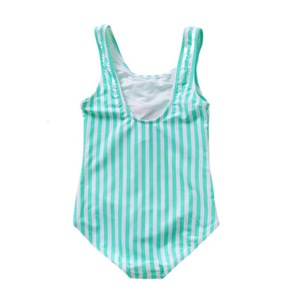Girls Green Vertical Stripe Sequin Watermelon One Piece Swimsuit