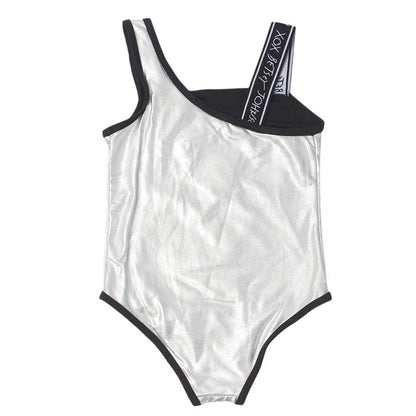 Little Girls Rainbow Sequined Heart Silver Grey One Piece Swimsuit